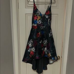 Sequin Hearts Floral High Low Dress - Black, Red, Blue